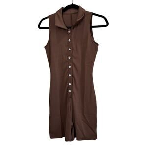 NWOT Women's Brown Sleeveless Collar Bodysuit Ribbed Bodycon XS
